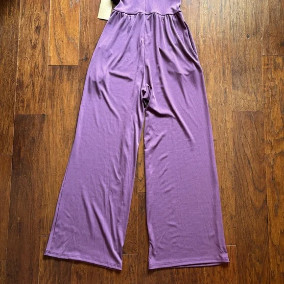 CIDER Purple Ribbed Wide Leg Jumpsuit - Picture 9 of 10